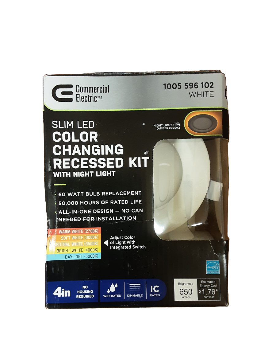 Commercial Electric 4 in. Canless Adjustable CCT Integrated LED Recessed Light Trim with Night Light 650 Lumens New Construction Remodel