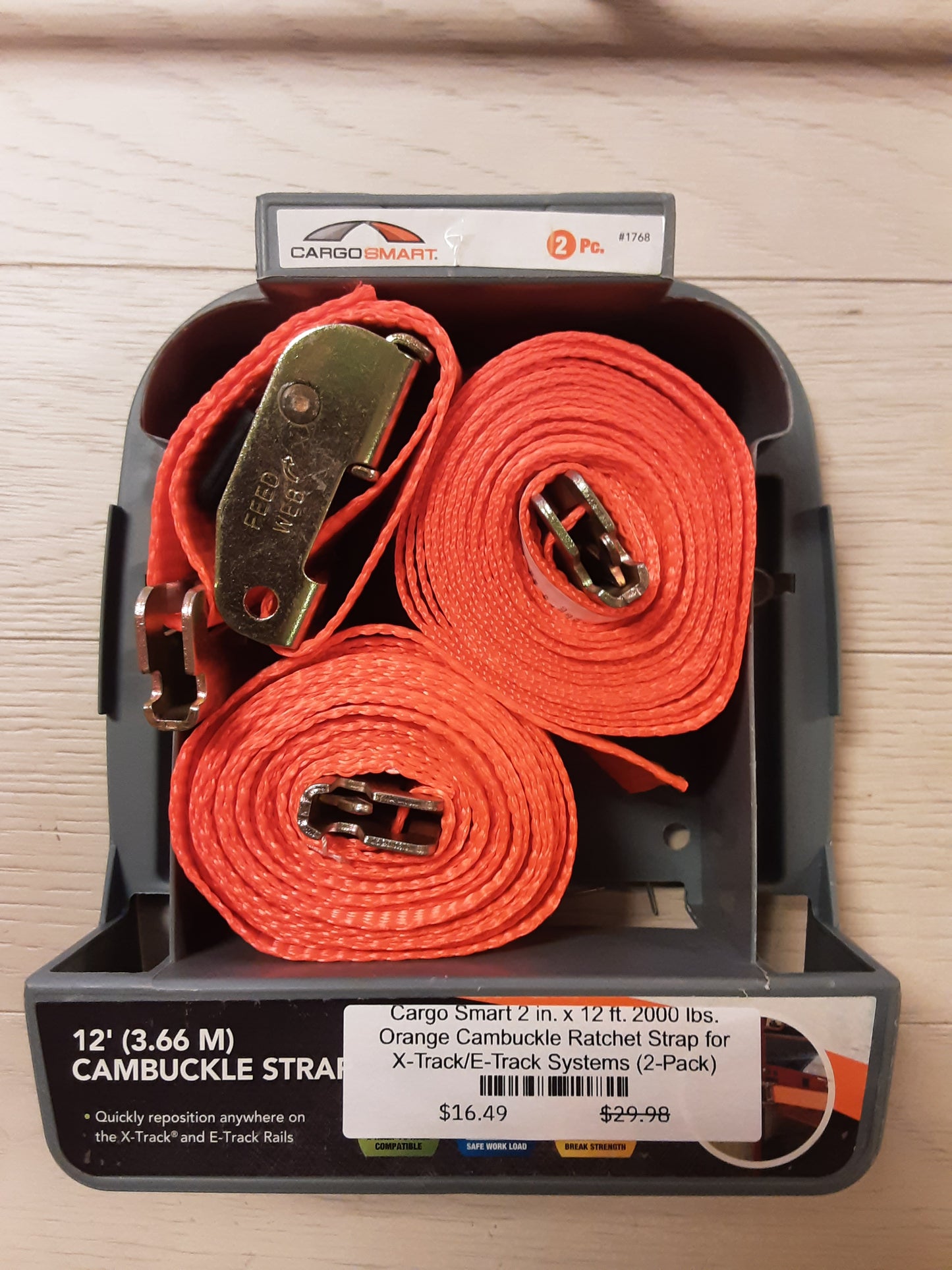 Cargo Smart 2 in. x 12 ft. 2000 lbs. Orange Cambuckle Ratchet Strap for X-Track/E-Track Systems