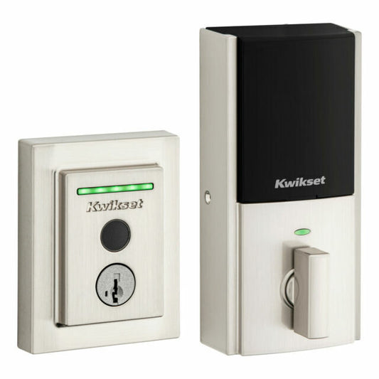 Kwikset Halo Touch Satin Nickel Traditional Fingerprint WiFi Electronic Smart Lock Deadbolt Featuring SmartKey Security