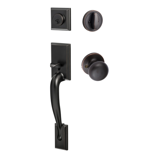 Schlage  Addison Aged Bronze Single Cylinder Door Handleset with Georgian Knob