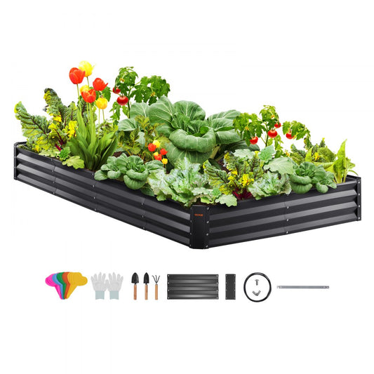 VEVOR 8 ft. x 4 ft. x 1 ft. Galvanized Metal Outdoor Garden Bed with Safe Edging Planter Raised Box, Raised Garden Beds Kit